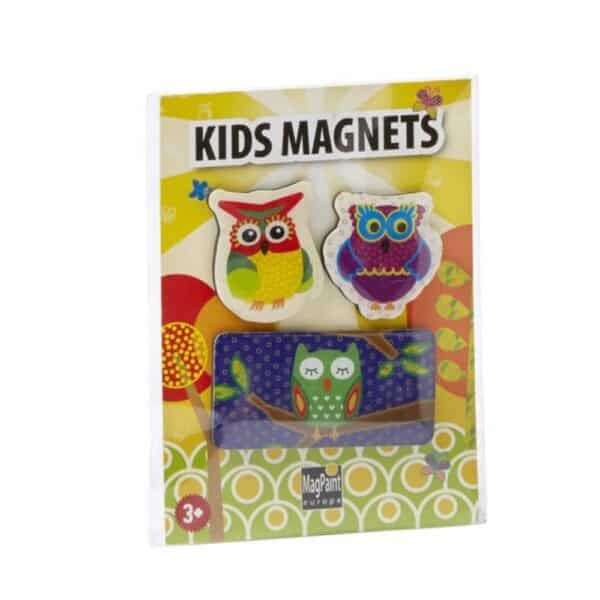 Eulenmagnete für Kinder Set mit bunten Eulenmagneten für Kinder in einer Verpackung