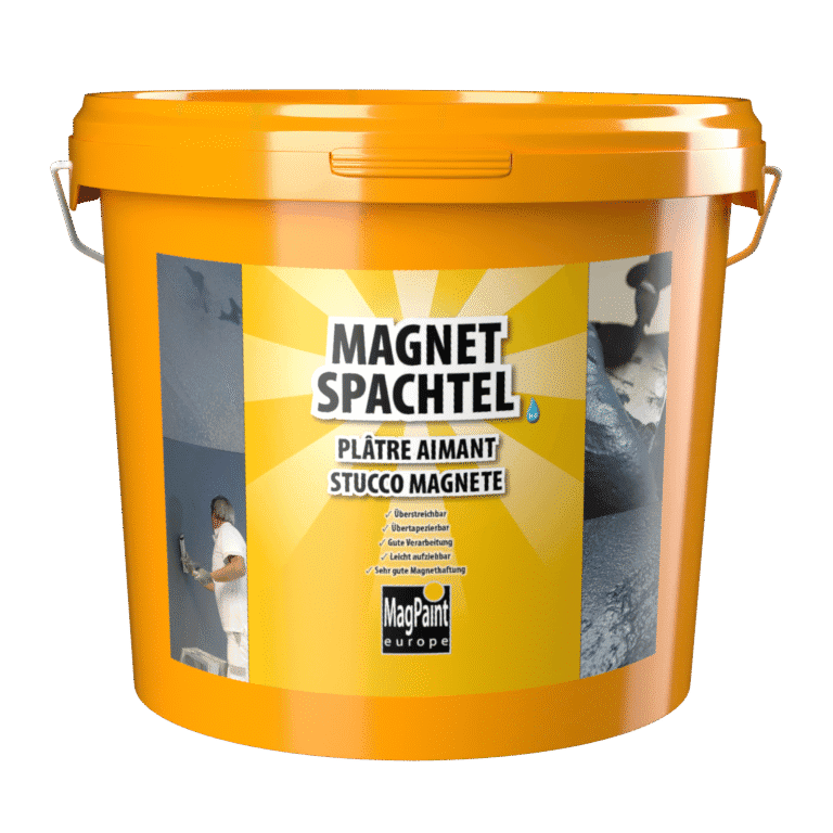 Großer orangefarbener Eimer Magnetspachtel von MagPaint für magnetische Wandflächen