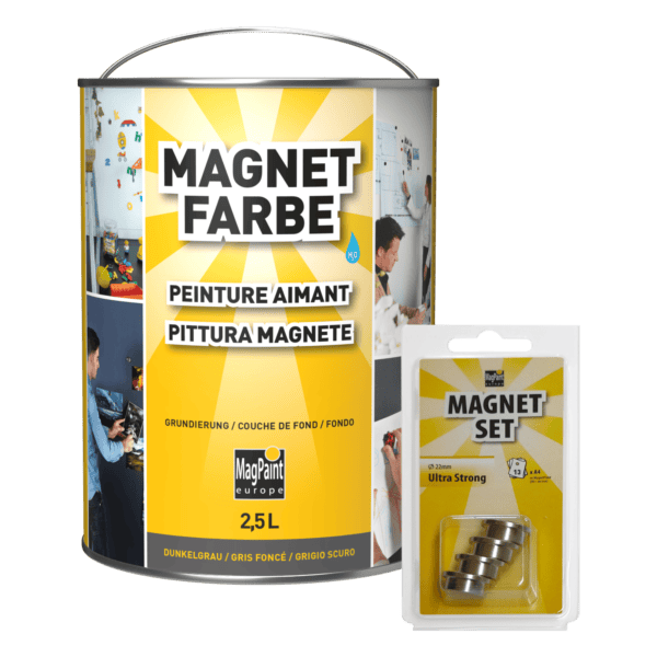 MagnetFarbe 2,5 L + Magnetset MagnetFarbe 2,5 L mit Magnetset: 4 Neodym-Magnete Ø 22 mm